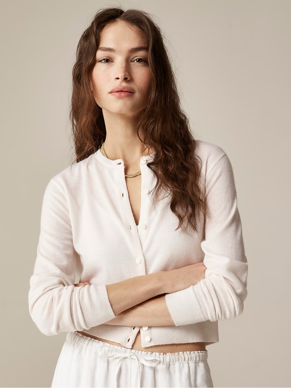 J. Crew Pale Blush Button-Front Crew Cardigan
